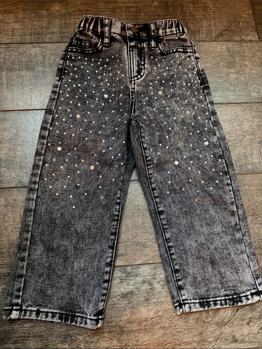 SHEIN Black Mineral-Wash Jeans with Rhinestone Accents